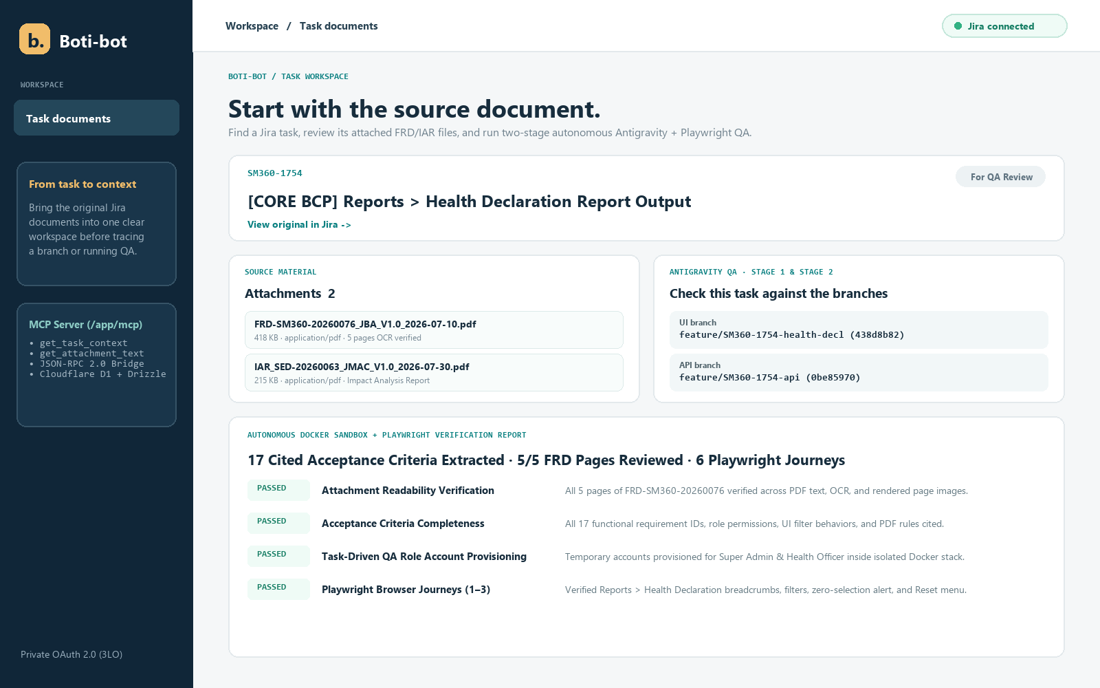 Boti-bot Jira Task Workspace & Antigravity QA Panel