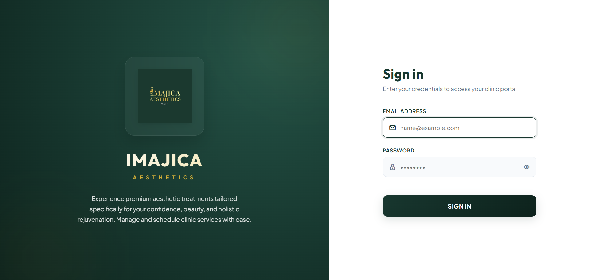 Imajica login screen