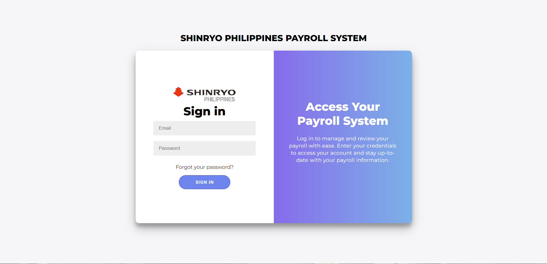 Shinryo login screen